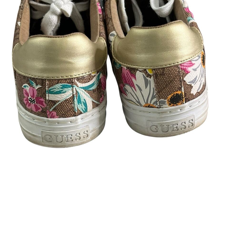 Guess Loven Sneakers Women's Size 9.5 M Casual Lace-up Logo Brown Pink Floral - Picture 7 of 15